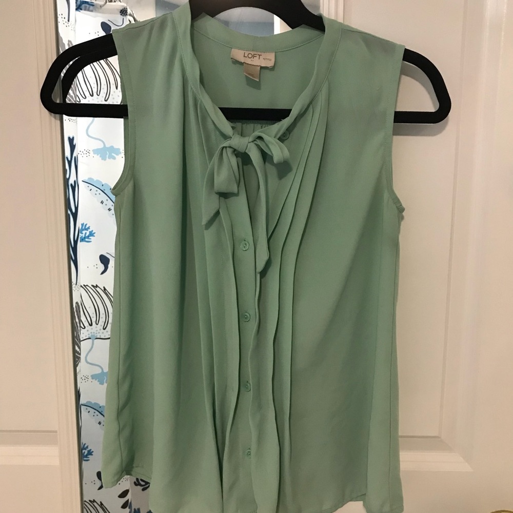 LOFT mint sleeveless tie neck blouse